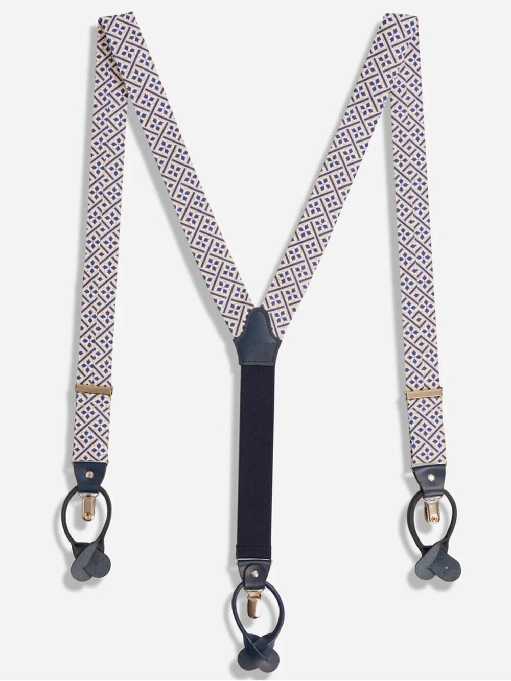 Laura Ashley x The Tie Bar Jones Geometric White and Navy Suspender